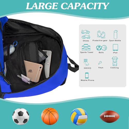 WOLT | Youth Soccer Bag, Soccer Backpack, Basketball Backpack with Cleat Shoe and Ball Compartments Sports Backpack for Volleyball Football for Men Women (Blue) - Image 4
