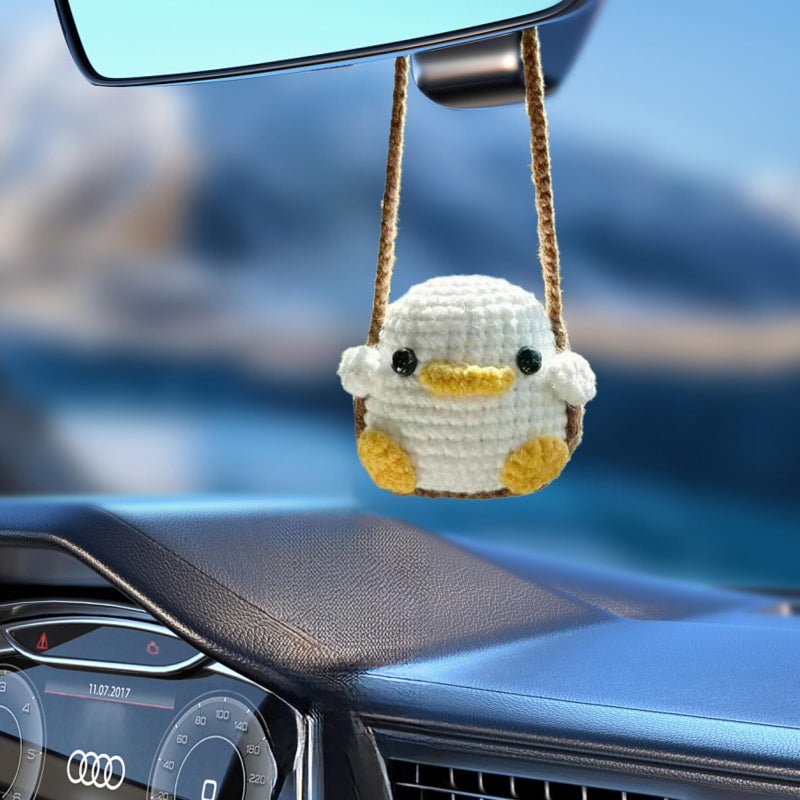 FOWSEEK Crochet Swinging Duck Car Mirror Hanging Accessories, Cute Car Decorations for Women Aesthetic, Handmade Knitted Rearview Mirror Accessories Crochet Duck Home Office Decor Ornaments - Image 4
