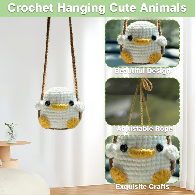FOWSEEK Crochet Swinging Duck Car Mirror Hanging Accessories, Cute Car Decorations for Women Aesthetic, Handmade Knitted Rearview Mirror Accessories Crochet Duck Home Office Decor Ornaments - Image 3