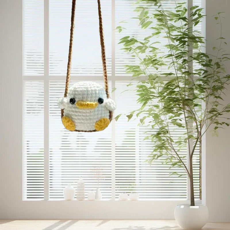 FOWSEEK Crochet Swinging Duck Car Mirror Hanging Accessories, Cute Car Decorations for Women Aesthetic, Handmade Knitted Rearview Mirror Accessories Crochet Duck Home Office Decor Ornaments - Image 5