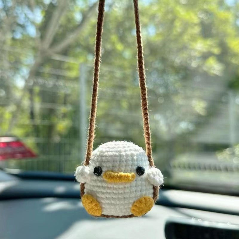 FOWSEEK Crochet Swinging Duck Car Mirror Hanging Accessories, Cute Car Decorations for Women Aesthetic, Handmade Knitted Rearview Mirror Accessories Crochet Duck Home Office Decor Ornaments - Image 1