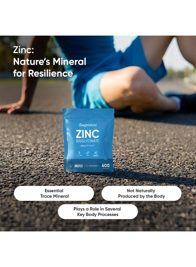 WeightWorld Zinc Supplements - 25mg per Tablet - 400 Zinc Tablets - 6+ Months Supply - 2 per Day - Bioavailable Bisglycinate Form - No Artificial Flavours - Easy to Take - Non-GMO & Magnesium Stearate-Free - Image 2