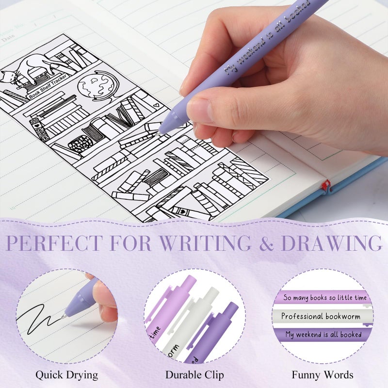 FillTouch 8 PCS Book Lover Gifts 16 oz Glass Cup with Bamboo Lid Straw Reading List Bookmark Pastel Highlighters Sticky Notes Pens for School Teacher Reader Library Lover Valentines Gifts(Purple) - Image 5