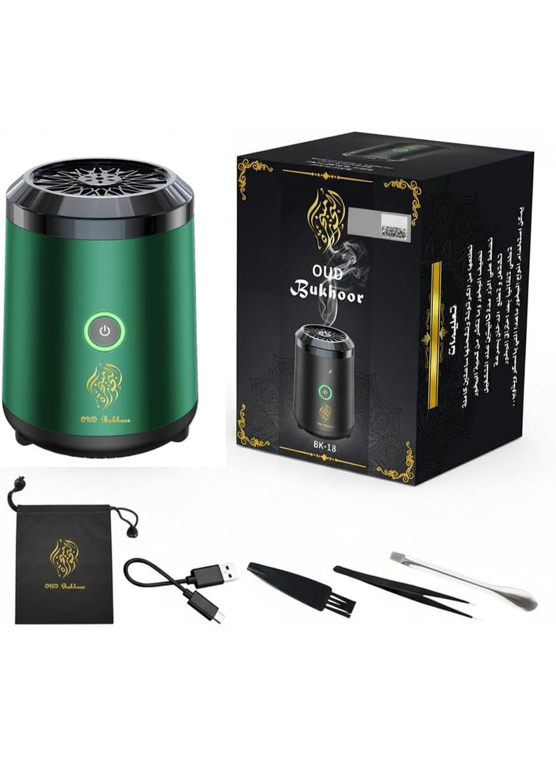 JAJEEK Portable Mini Electric Incense Burner – Green USB Rechargeable Bakhoor & Oud Diffuser | Arabic Style Cordless Mubkhar for Home, Office, Car & Travel | Elegant, Silent & Portable Design with Long-Lasting Fragrance | Easy-to-Use Aromatherapy Device - Image 1