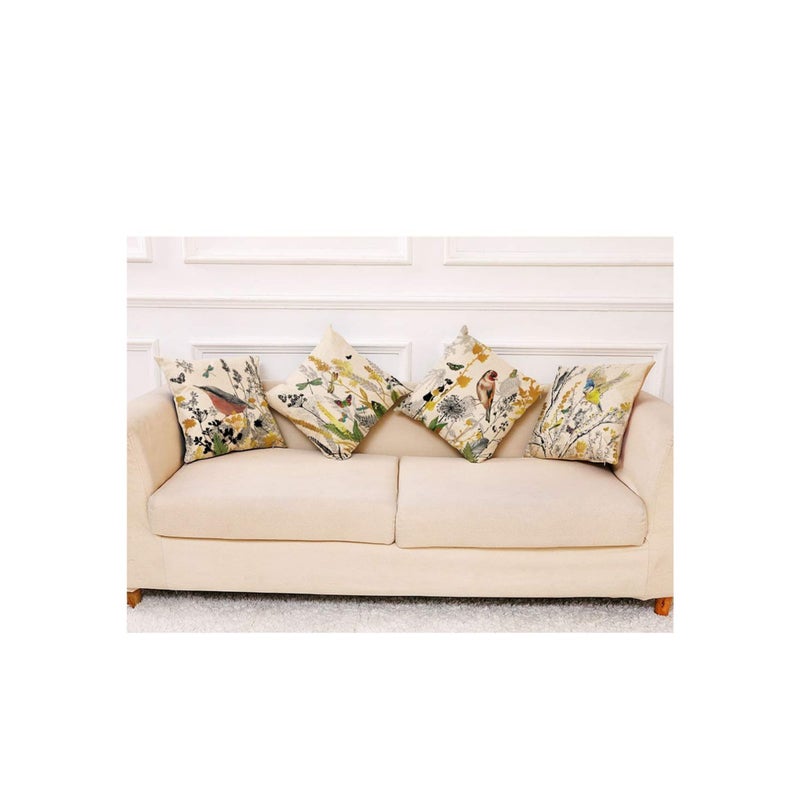 أغطية وسائد زخرفية 18x18 بوصة مجموعة من 4 أغطية وسائد طيور وفراشات ونباتات 45 سم x 45 سم أغطية وسائد مربعة من الكتان البوهيمي لغرفة المعيشة أريكة سرير (ذهبي أسود) - Image 2