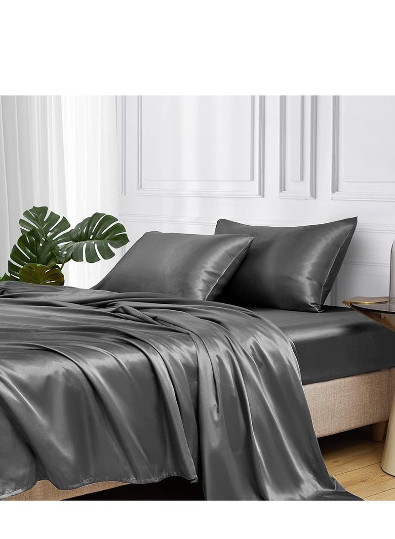 Silky Queen Bedding Set 4-Piece (Dark Grey)
