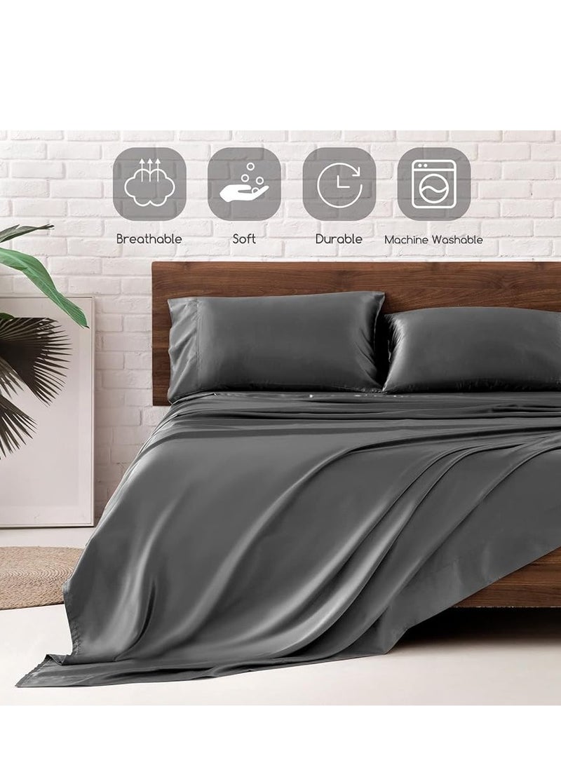 Silky Queen Bedding Set 4-Piece (Dark Grey)