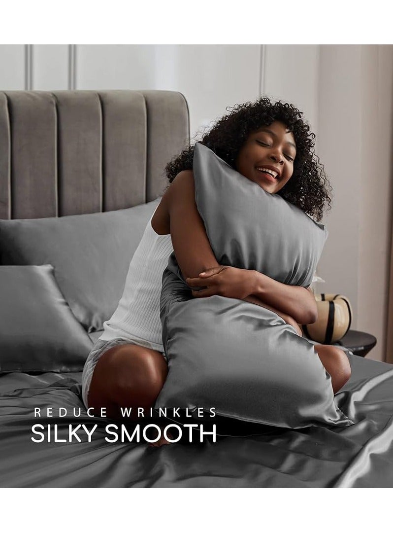 Silky Queen Bedding Set 4-Piece (Dark Grey)