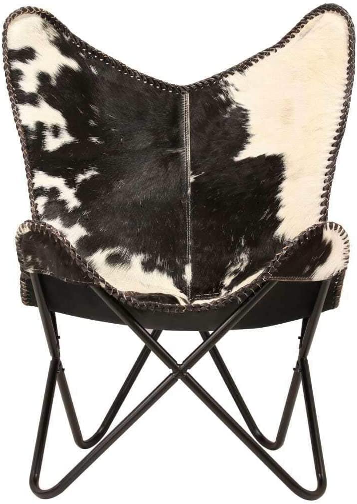 NATURALS EXPORT NATURALS EXPORT Handcrafted Leather Butterfly Chair with Original Hide Indian BKF Cowhide Cover Leather Cover Relaxing Chair with Free Wallet Black n White Full Chair with Gold Leg  - Image 3
