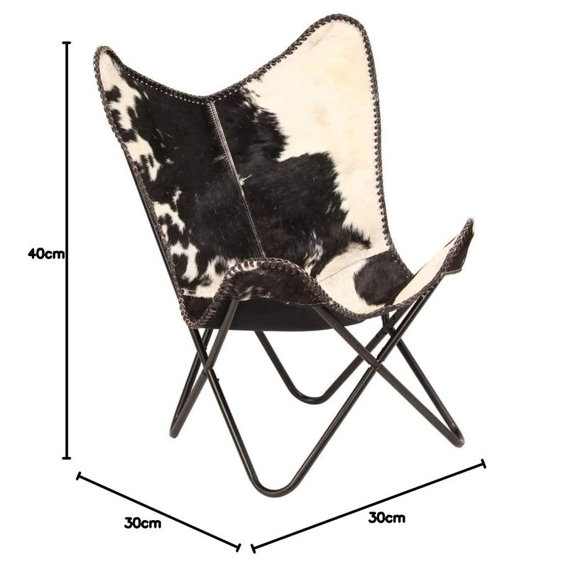 NATURALS EXPORT NATURALS EXPORT Handcrafted Leather Butterfly Chair with Original Hide Indian BKF Cowhide Cover Leather Cover Relaxing Chair with Free Wallet Black n White Full Chair with Gold Leg  - Image 2