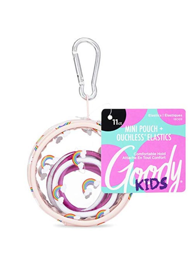 Goody Kids Ouchless Elastics With Mini Pouch, For All Hair Types - Accessories For Women And Girls - Perfect For Long Lasting Braids, Ponytails And More, Peach Rainbow, 11 Count - Image 1