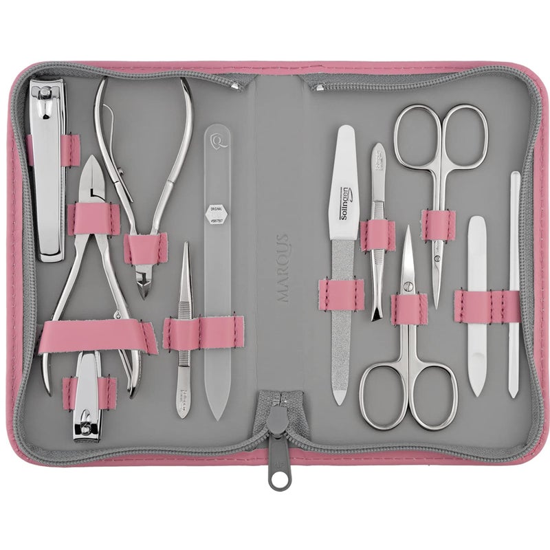 Manicure Set Women and Men  12Piece Professional Grooming Kit with Premium Tools Genuine Leather Case and Exclusive Glass Nail File for Hand  Foot Care German Quality