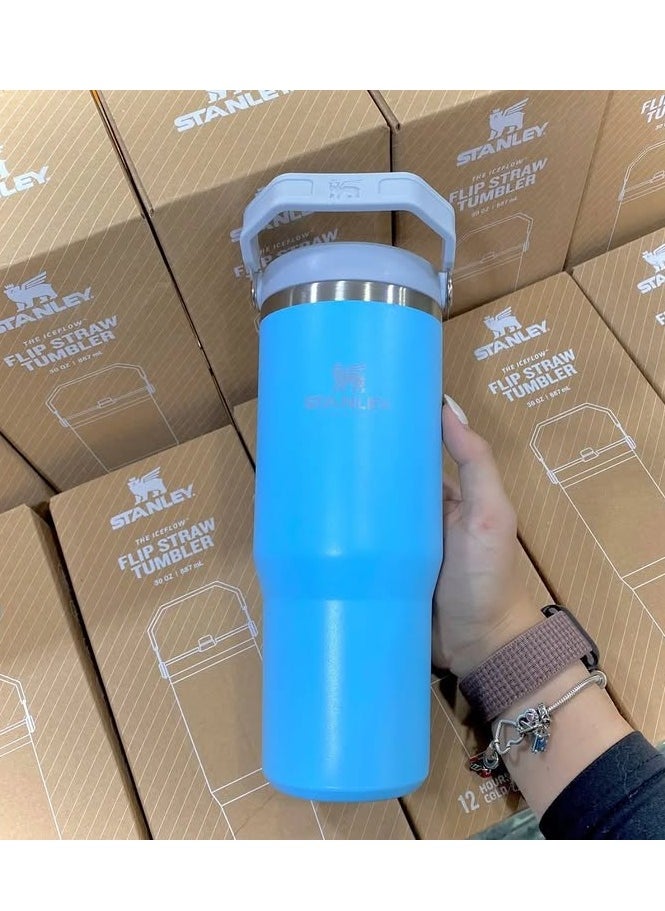 Stanley - IceFlow Stainless Steel Tumbler - Vacuum Insulated Water Bottle for Home, Office or Car Reusable Cup with Straw Leak Resistant , 30oz Blue - Image 1