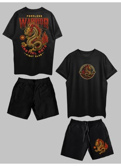 THREADCURRY THREADCURRY Fearless Warriors Printed Co-ord Set for Men - Half Sleeve Oversized T-Shirt and Shorts  - Image 1