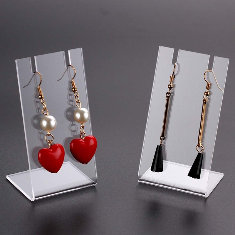 luzen 4Pcs Acrylic L Shape Earring Display Stand Rack Showcase Retail Display Case Holder for Earring Necklace Pendant Jewelry Photography Display Props, Clear