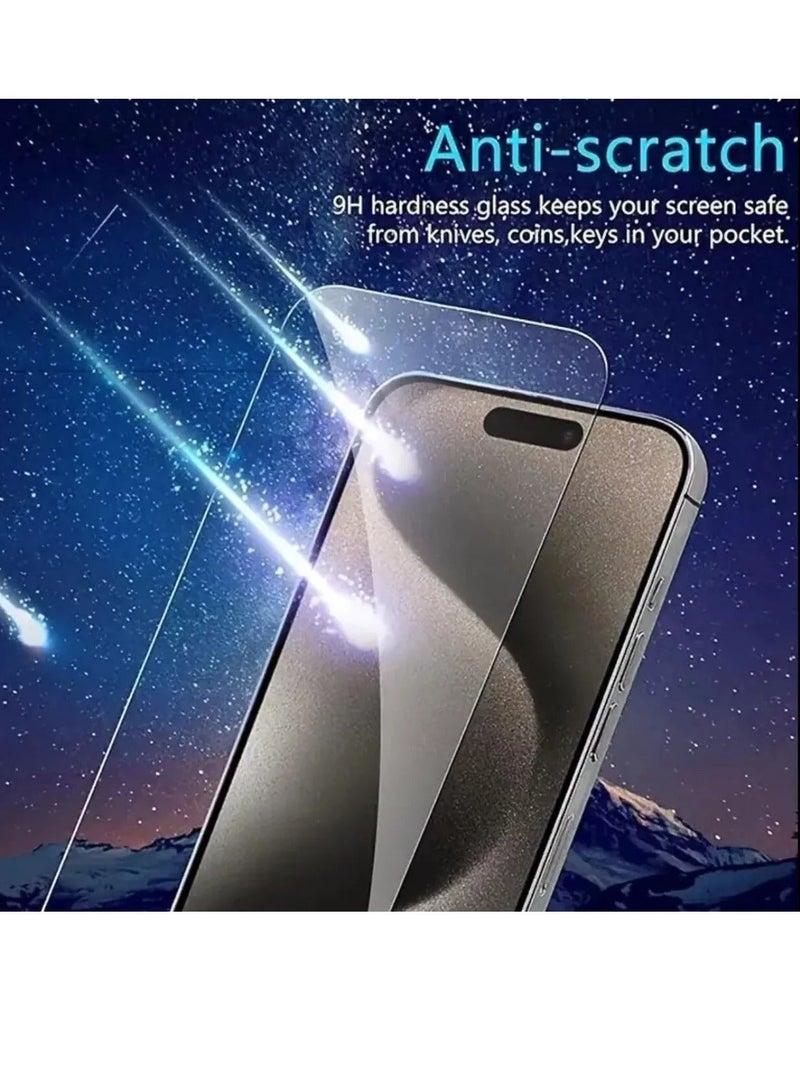 راكسوم عبوة من 3 واقيات للشاشة و3 واقيات لعدسة الكاميرا لهاتف iPhone 15 Pro Max (6.7 بوصة) - فيلم زجاجي مقوى، صلابة 9H فائقة الوضوح، مقاوم للخدوش وبصمات الأصابع - Image 5