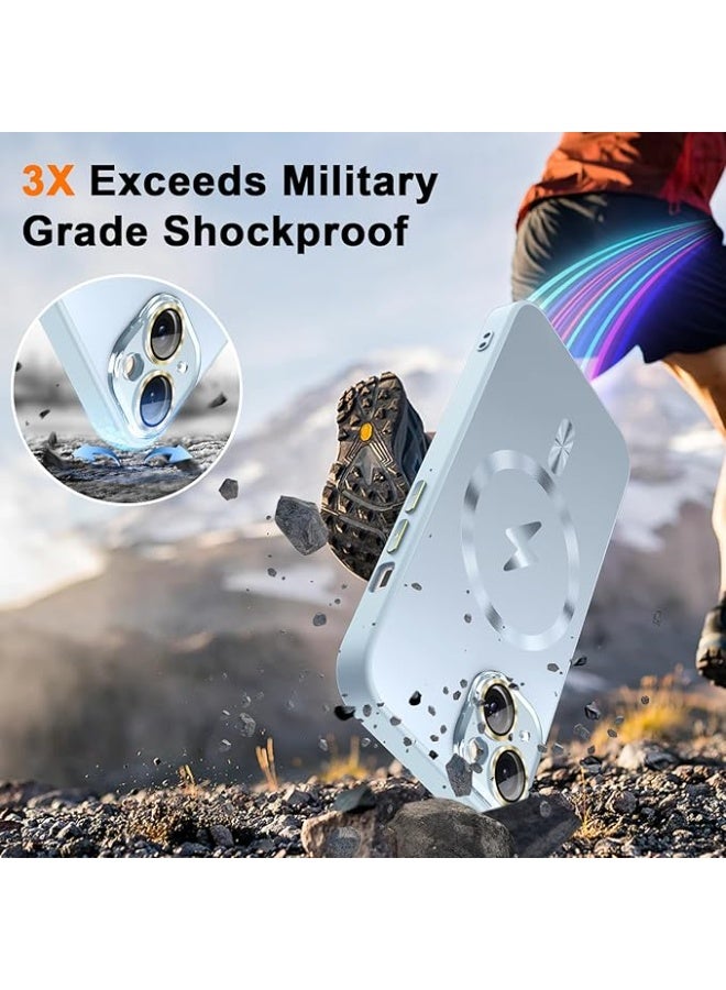 جراب مصمم مغناطيسيًا متوافق مع iPhone 14، [واقي عدسة الكاميرا بالكامل] [تم اختباره ضد السقوط بدرجة عسكرية] غطاء مقاوم للخدش غير لامع مقاوم للصدمات لهاتف iPhone 14 مقاس 6.1 بوصة، أزرق فاتح - Image 3