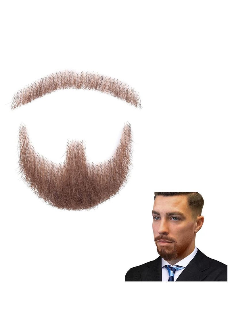 Fake Mustache Hand Tied Facial Hair False Beards Lace Invisible for Entertainment Drama Party Movie Makeup Brown - Image 1