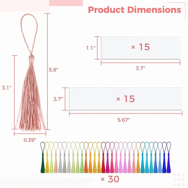 Sublimation Blank Bookmarks 30 Pcs Set With 30 Colorful Tassels For Tags Weddings Birthdays - Image 4