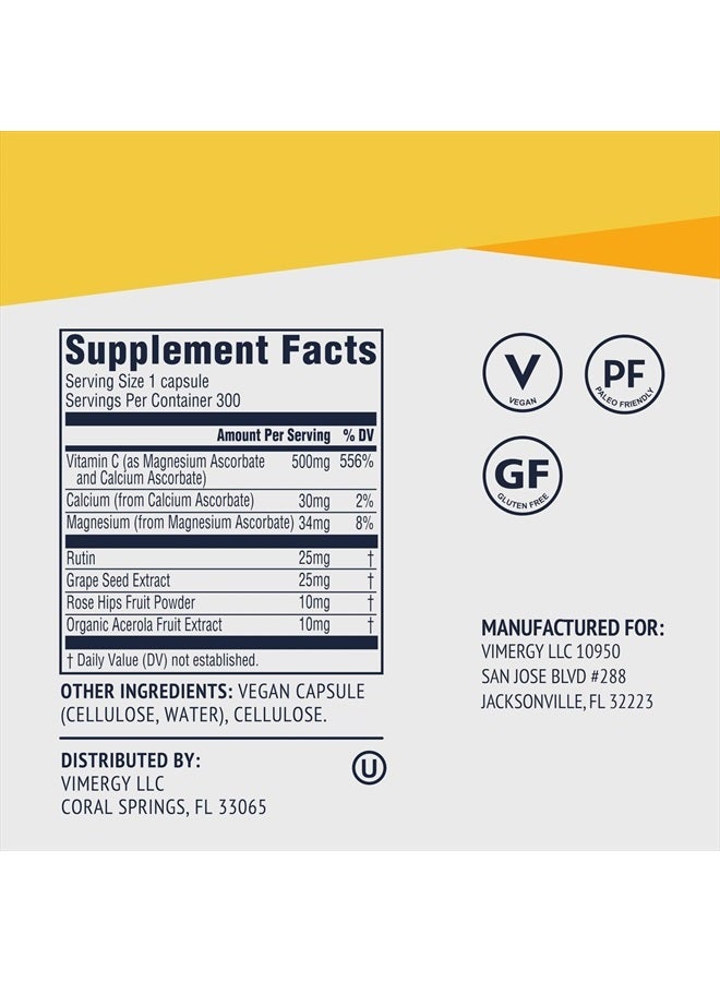 Vimergy Micro-C ®, Trial Size - 300 Servings – 500mg All-Natural Buffered Vitamin C Capsules with Rose HIPS, Rutin, Grape Seed & Acerola Fruit Extract - Supports a Healthy Immune System & Skin Health  - Image 5