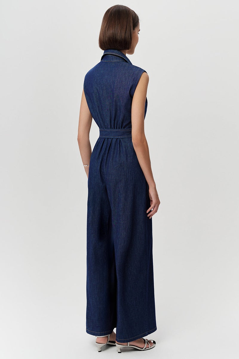 EXQUISE Sleeveless, Zip-Closure, Belted, Pocketed, Regular Blue Jumpsuit - Image 5