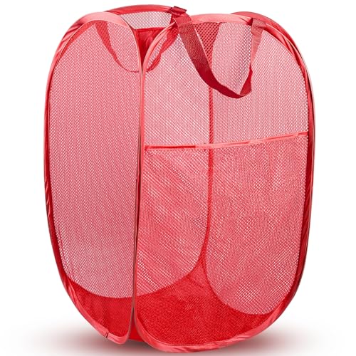 DUCOO Pop Up Laundry Hamper, 70L Collapsible Mesh Laundry Basket with Side Pocket, Foldable Dirty Clothes Hamper with Sturdy Reinforced Handles for Home Dorm Bedroom Travel Bathroom Storage, Red - Image 1