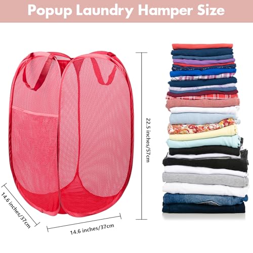 DUCOO Pop Up Laundry Hamper, 70L Collapsible Mesh Laundry Basket with Side Pocket, Foldable Dirty Clothes Hamper with Sturdy Reinforced Handles for Home Dorm Bedroom Travel Bathroom Storage, Red - Image 2