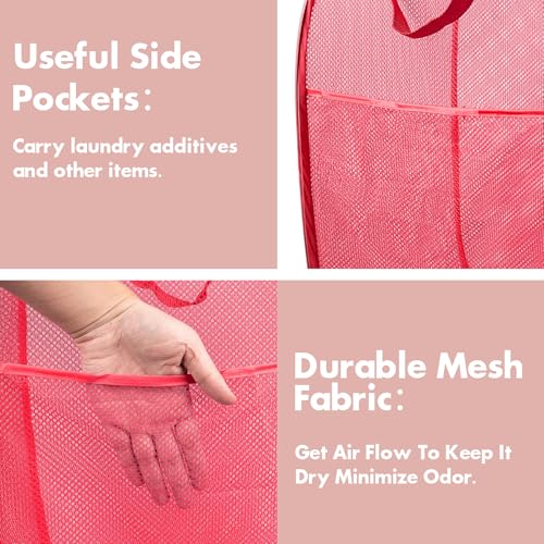 DUCOO Pop Up Laundry Hamper, 70L Collapsible Mesh Laundry Basket with Side Pocket, Foldable Dirty Clothes Hamper with Sturdy Reinforced Handles for Home Dorm Bedroom Travel Bathroom Storage, Red - Image 4