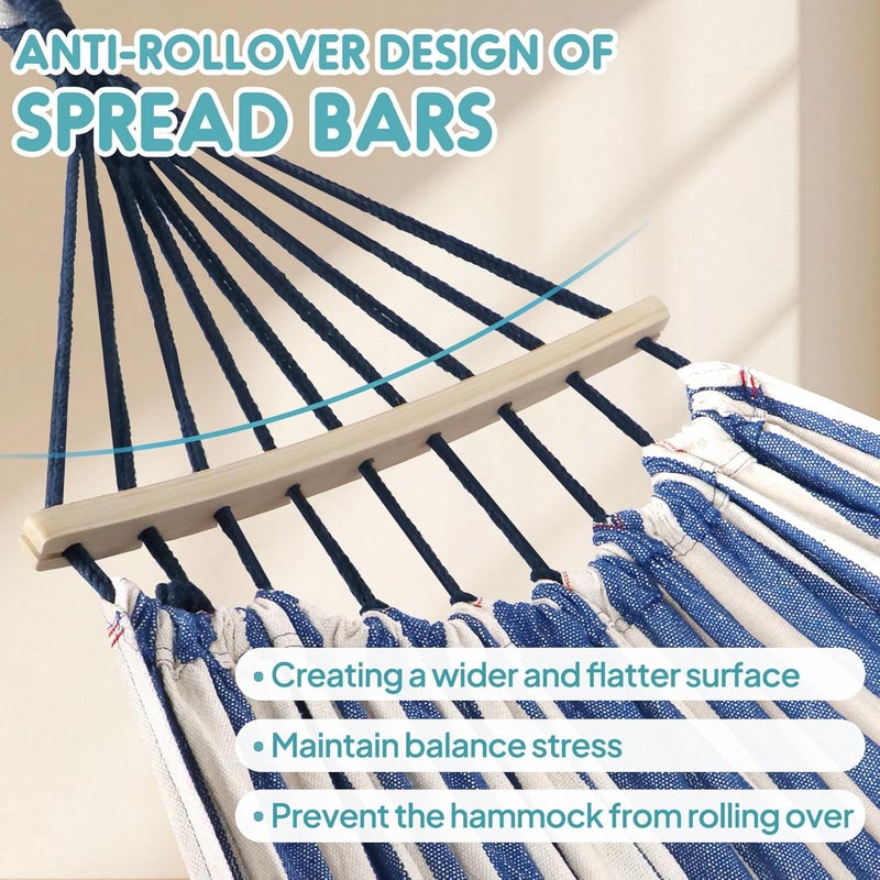 Anyoo Outdoor Cotton Hammock with Tree Straps, Comfortable Fabric Hammock with 40CM Curved Wooden bar, Portable Hammock with Compact Travel Bag, Perfect for Indoor Balcony Garden Patio Yard - Image 4