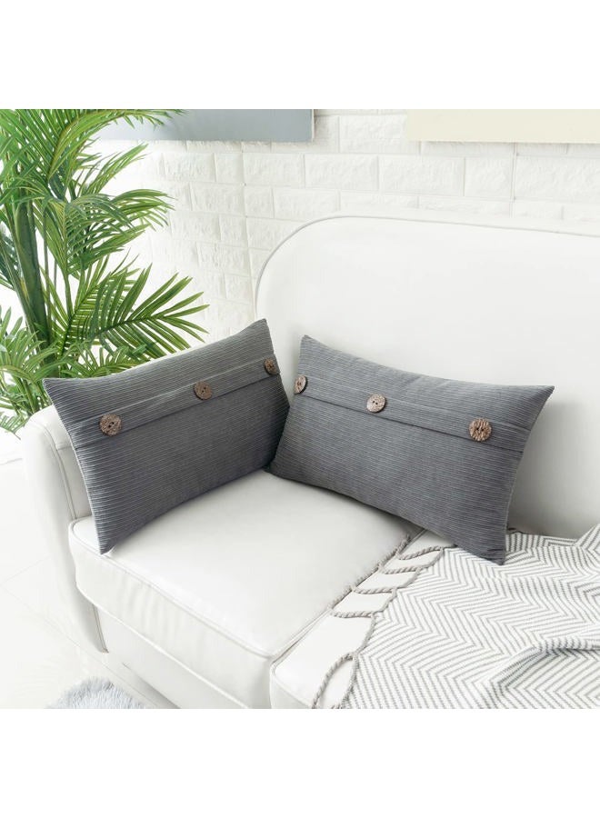HWY 50 Gray Grey Chenille Throw Pillow Covers 12x20 Inch with Triple Buttons, Soft Farmhouse Accent Decorative Cushion Cases for Couch Sofa Bed Living Room Pack of 2 Rectangle - Image 4