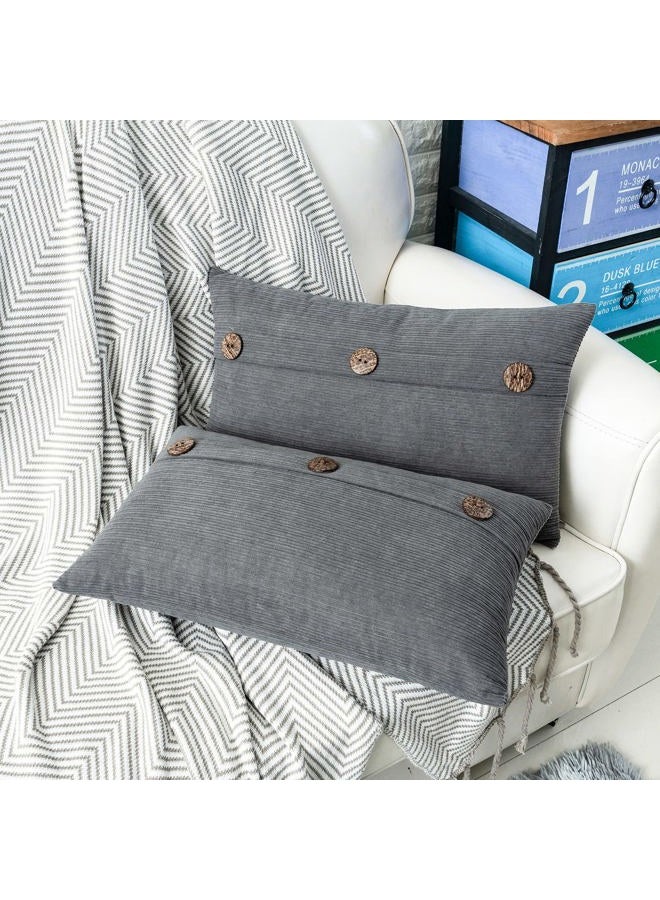 HWY 50 Gray Grey Chenille Throw Pillow Covers 12x20 Inch with Triple Buttons, Soft Farmhouse Accent Decorative Cushion Cases for Couch Sofa Bed Living Room Pack of 2 Rectangle - Image 5
