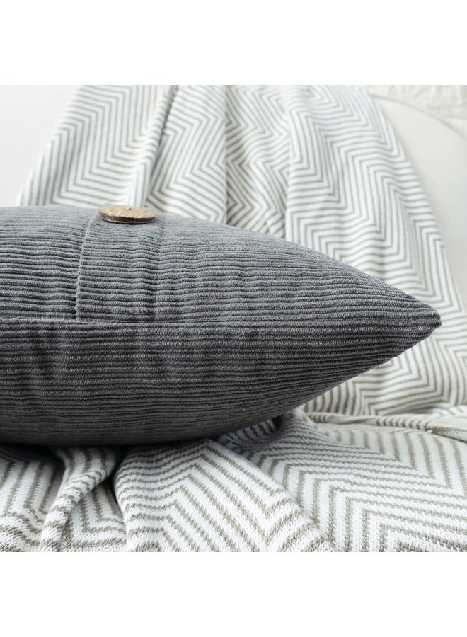 HWY 50 Gray Grey Chenille Throw Pillow Covers 12x20 Inch with Triple Buttons, Soft Farmhouse Accent Decorative Cushion Cases for Couch Sofa Bed Living Room Pack of 2 Rectangle - Image 3