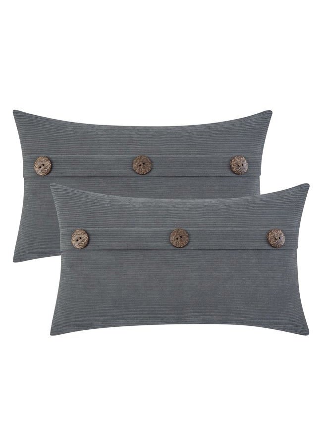 HWY 50 Gray Grey Chenille Throw Pillow Covers 12x20 Inch with Triple Buttons, Soft Farmhouse Accent Decorative Cushion Cases for Couch Sofa Bed Living Room Pack of 2 Rectangle - Image 1