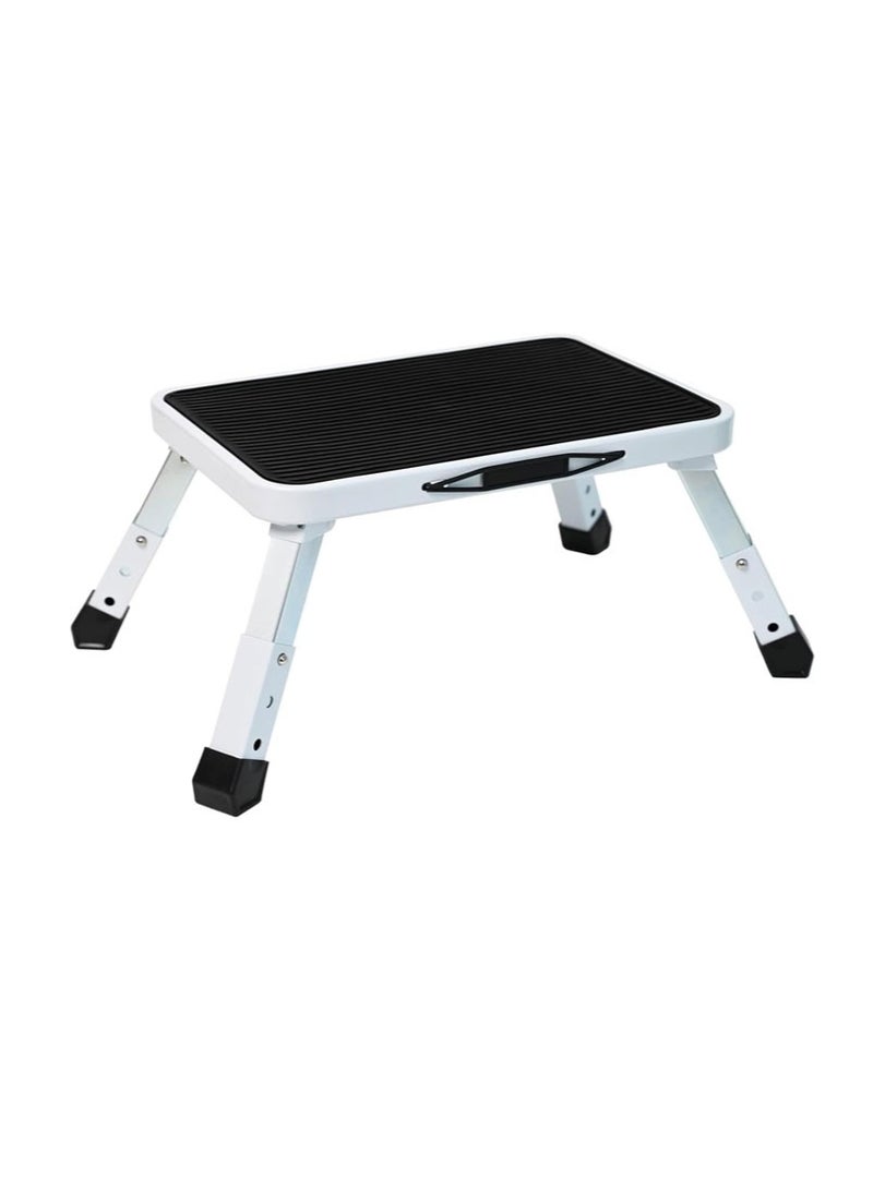 Folding Step Stool, Height-Adjustable Metal One Step Stool with Non-Slip Platform, 3 Levels RV Step Ladder for Kids and Adults, Portable Foot Stool Max Load 330 lbs(White) - Image 1