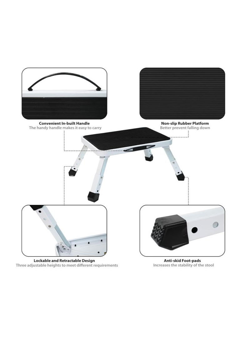 Folding Step Stool, Height-Adjustable Metal One Step Stool with Non-Slip Platform, 3 Levels RV Step Ladder for Kids and Adults, Portable Foot Stool Max Load 330 lbs(White) - Image 5