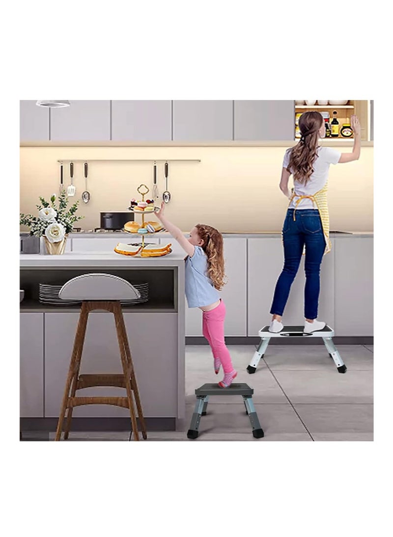 Folding Step Stool, Height-Adjustable Metal One Step Stool with Non-Slip Platform, 3 Levels RV Step Ladder for Kids and Adults, Portable Foot Stool Max Load 330 lbs(White) - Image 2