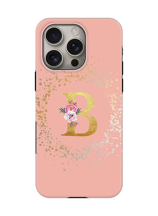 Stylizedd Tough Pro Magnetic Case for iPhone 16 Pro, Dual Layer hybrid PC + TPU Mobile Cover Matte - Custom Monogram Floral - B  (Rose Pink ) - Image 1