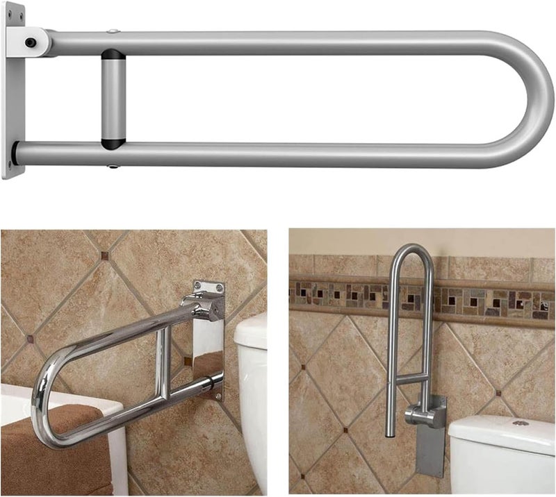 NEELABIL Aluminum Alloy Flip-Up Safety Handrail for Toilet - Fall/Slip Prevention Bathroom Grab Bar Handle - Screw-In Safety Equipment for Elderly and Disabled - Image 1