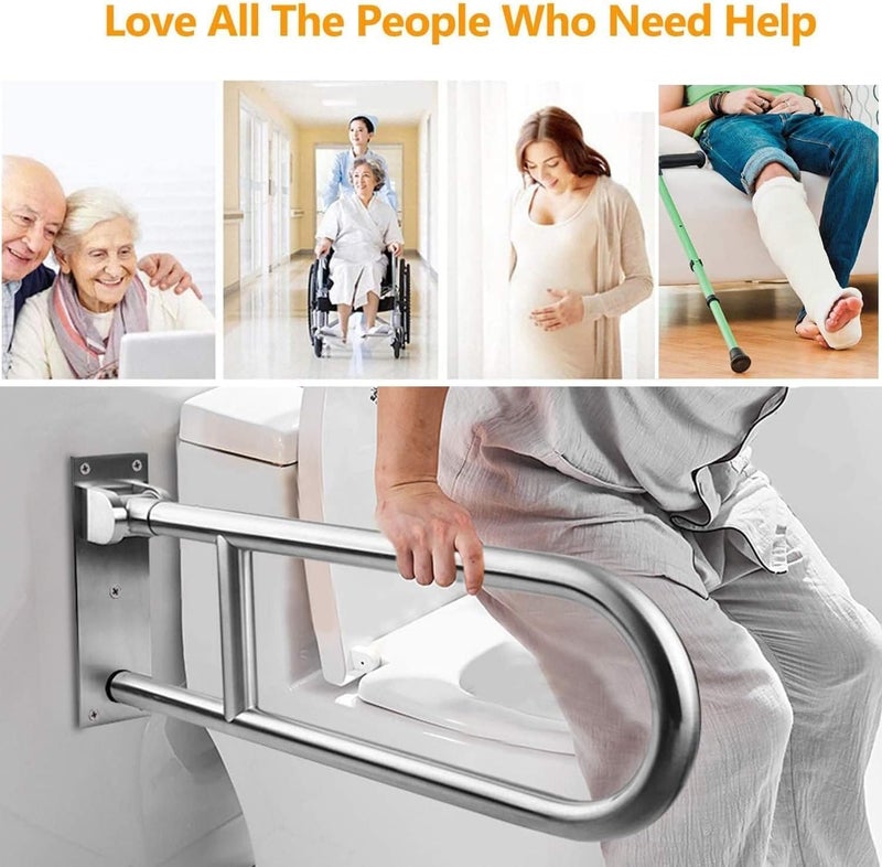 NEELABIL Aluminum Alloy Flip-Up Safety Handrail for Toilet - Fall/Slip Prevention Bathroom Grab Bar Handle - Screw-In Safety Equipment for Elderly and Disabled - Image 5