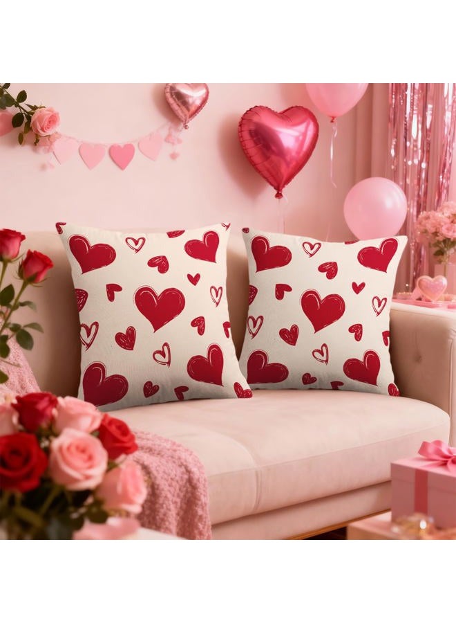 Smozenith Valentine's Day Pillow Covers 18X18 Set of 2, Red Love Heart Valentines Pattern Print Decorative Throw Pillow Covers Outdoor Farmhouse Holiday Decorations Cushion Case Couch Sofa Bed Decor - Image 2