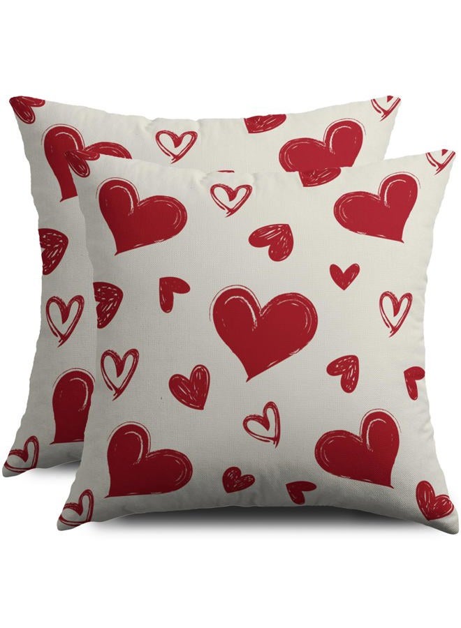 Smozenith Valentine's Day Pillow Covers 18X18 Set of 2, Red Love Heart Valentines Pattern Print Decorative Throw Pillow Covers Outdoor Farmhouse Holiday Decorations Cushion Case Couch Sofa Bed Decor - Image 1