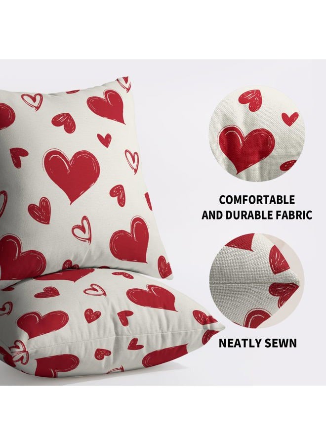 Smozenith Valentine's Day Pillow Covers 18X18 Set of 2, Red Love Heart Valentines Pattern Print Decorative Throw Pillow Covers Outdoor Farmhouse Holiday Decorations Cushion Case Couch Sofa Bed Decor - Image 5