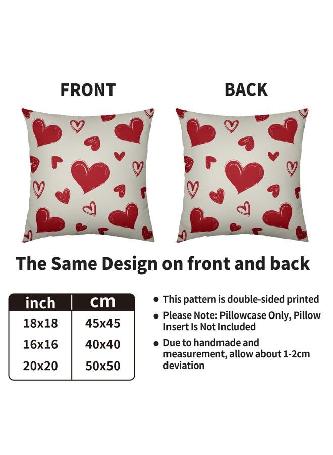 Smozenith Valentine's Day Pillow Covers 18X18 Set of 2, Red Love Heart Valentines Pattern Print Decorative Throw Pillow Covers Outdoor Farmhouse Holiday Decorations Cushion Case Couch Sofa Bed Decor - Image 4