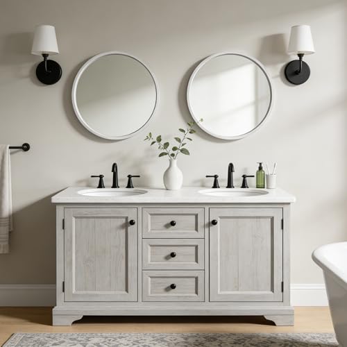 WallBeyond 24 Inch Round Wood Mirror, Circle Wooden Frame Wall Mirror for Bathroom, Living Room, Bedroom, Entryway (White) - Image 4