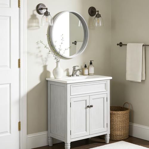 WallBeyond 24 Inch Round Wood Mirror, Circle Wooden Frame Wall Mirror for Bathroom, Living Room, Bedroom, Entryway (White) - Image 3