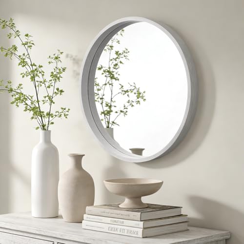 WallBeyond 24 Inch Round Wood Mirror, Circle Wooden Frame Wall Mirror for Bathroom, Living Room, Bedroom, Entryway (White) - Image 2