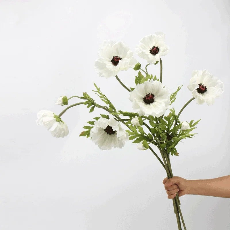 Y&D Realistic Artificial Poppy Flowers - Large White & Red Faux Poppies for Wedding, Graduation, Christmas Decor - Real Touch PU Material - Image 3