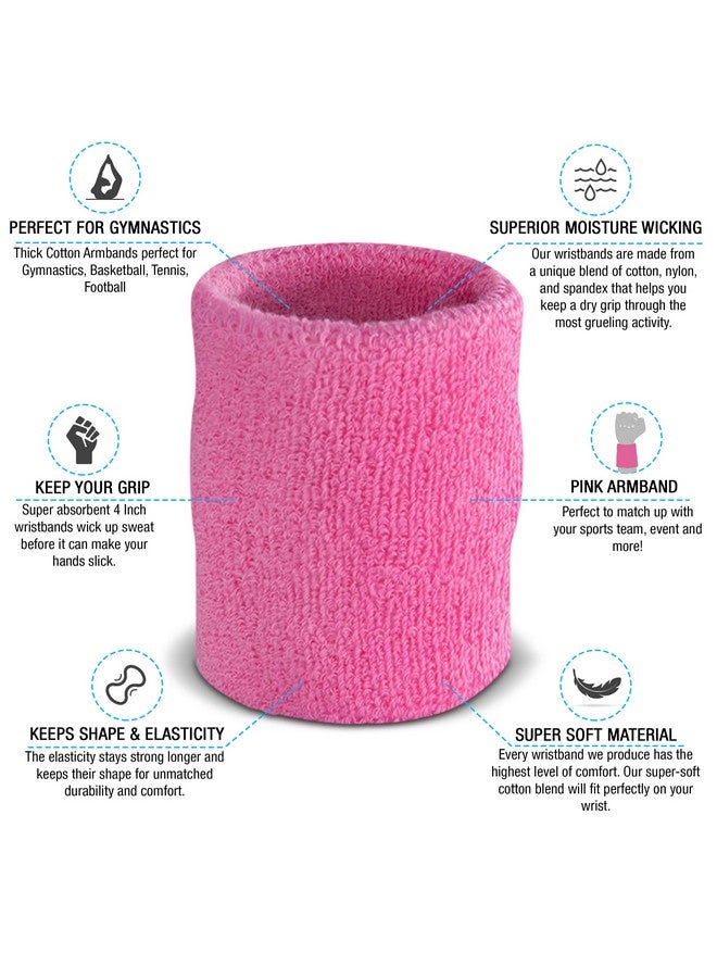 Suddora Arm Sweatbands, Absorbent and Breathable Thick Cotton Bands for Working Out, Gymnastics, Basketball, Tennis, and Football, Multiuse 4-inch Wristbands for Costumes and Cosplay, Pink - Image 2