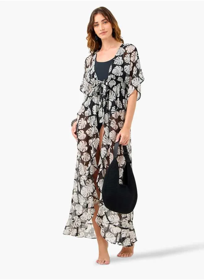 فاف All-Over Print Cover-Up with Tie-Ups and Shirred Detail