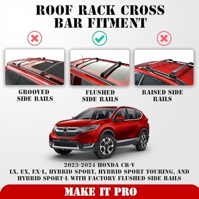 rayihni أشرطة سقف قوية بسعة 260 رطل لسيارة هوندا CR-V 2023-2024 (تناسب فقط القضبان الجانبية المسطحة من المصنع) ، قضبان تحميل من الألمنيوم الأسود غير اللامع ، - Image 3